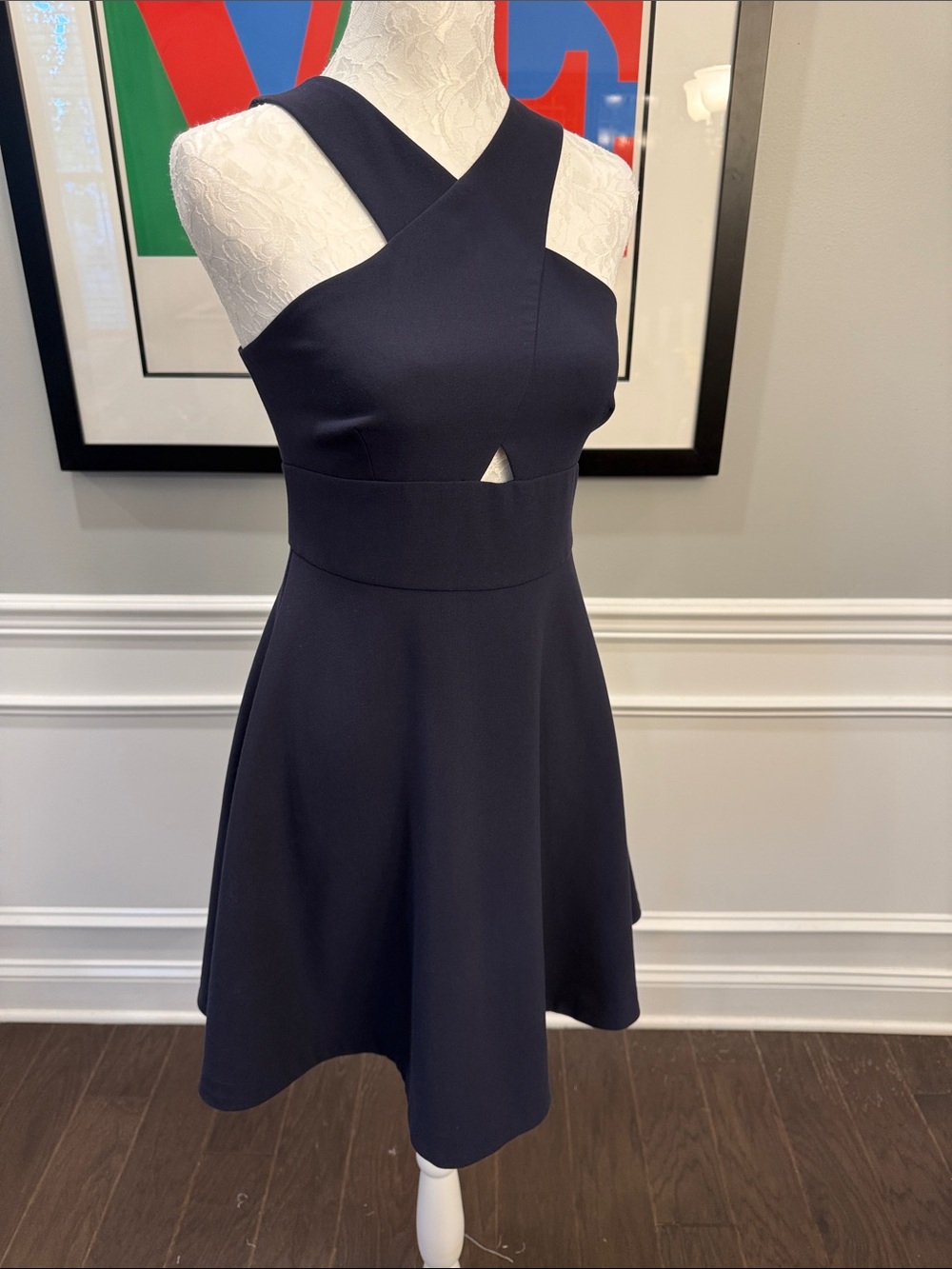 LIKELY Navy Blue Kensington Cross Neck Halter Flare Dress Size 6